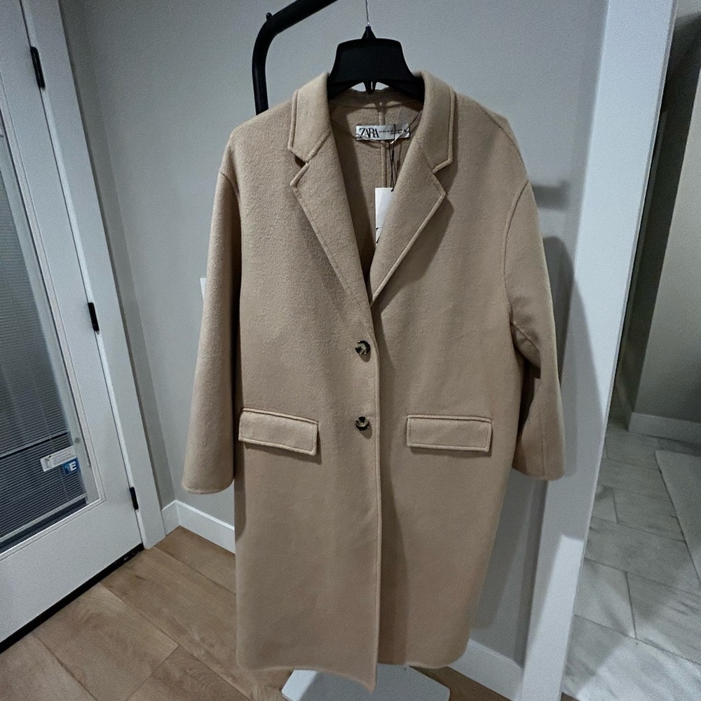 Zara Tan Trench Coat Wool-Blend